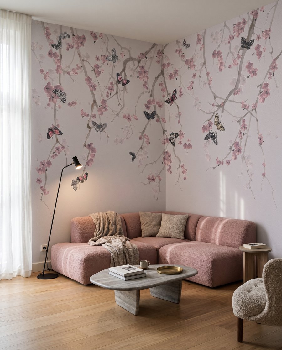 Schmetterlinge unter rosa Blüten — Interieur 4