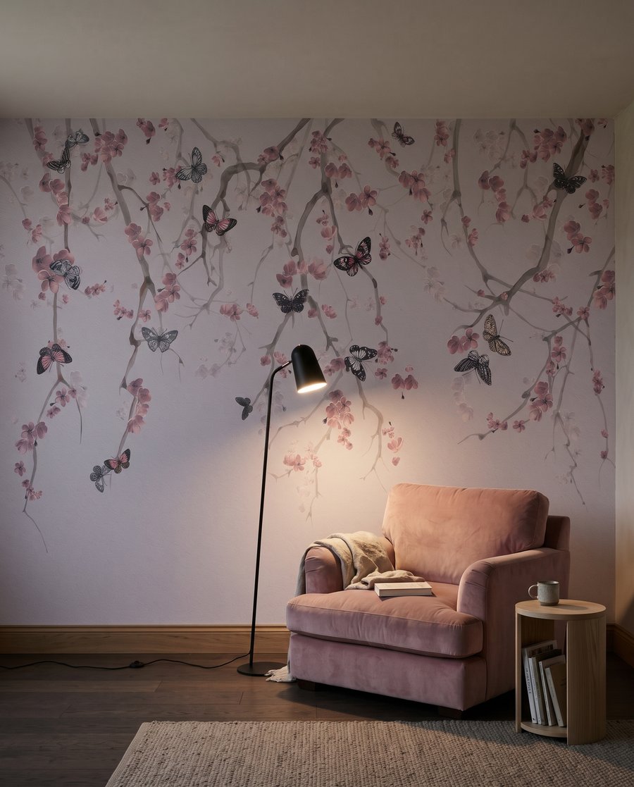 Schmetterlinge unter rosa Blüten — Interieur 5