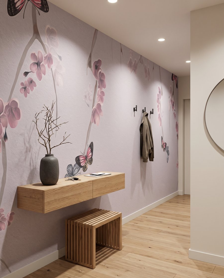 Schmetterlinge unter rosa Blüten — Interieur 6