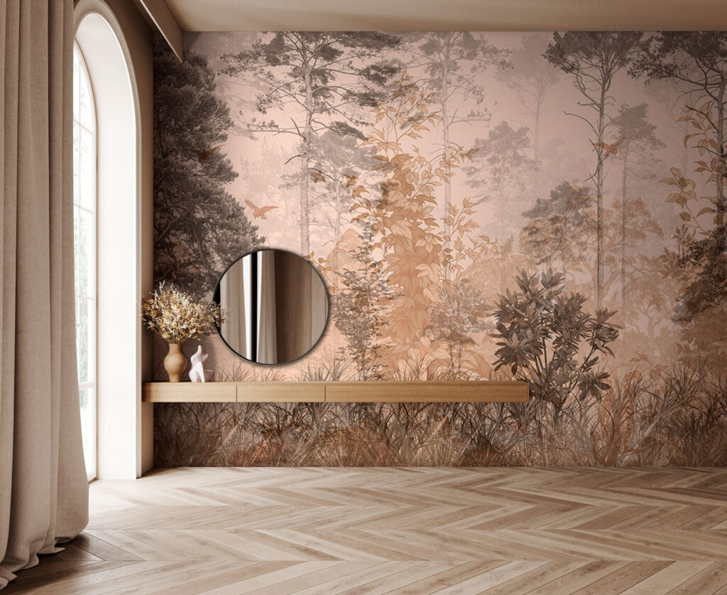 Wald im Gravurstil in einem Interieur