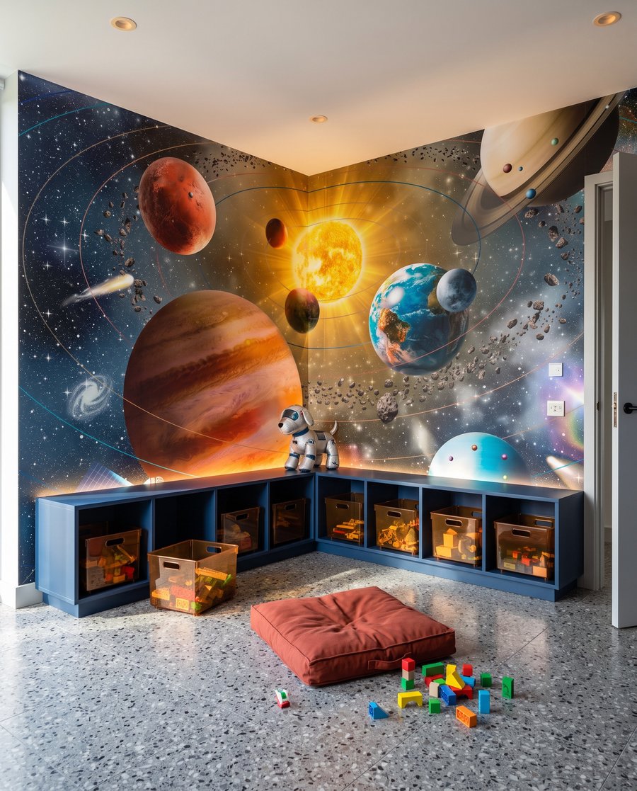 Planeten um die Sonne in einem Interieur
