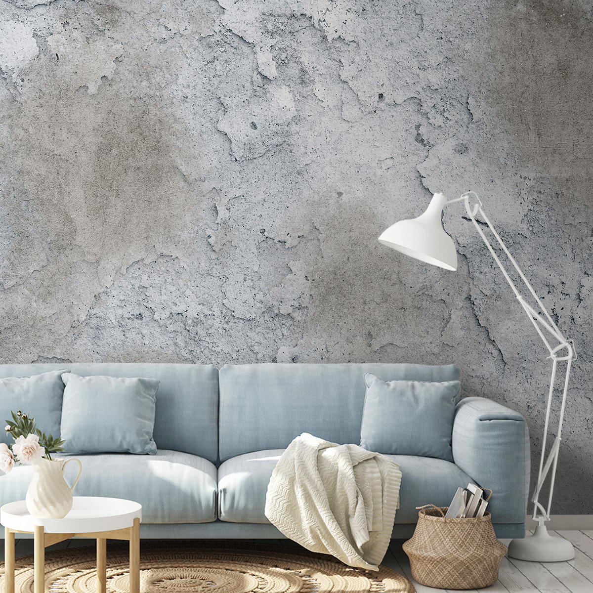 Risse in sanftem Grau in einem Interieur