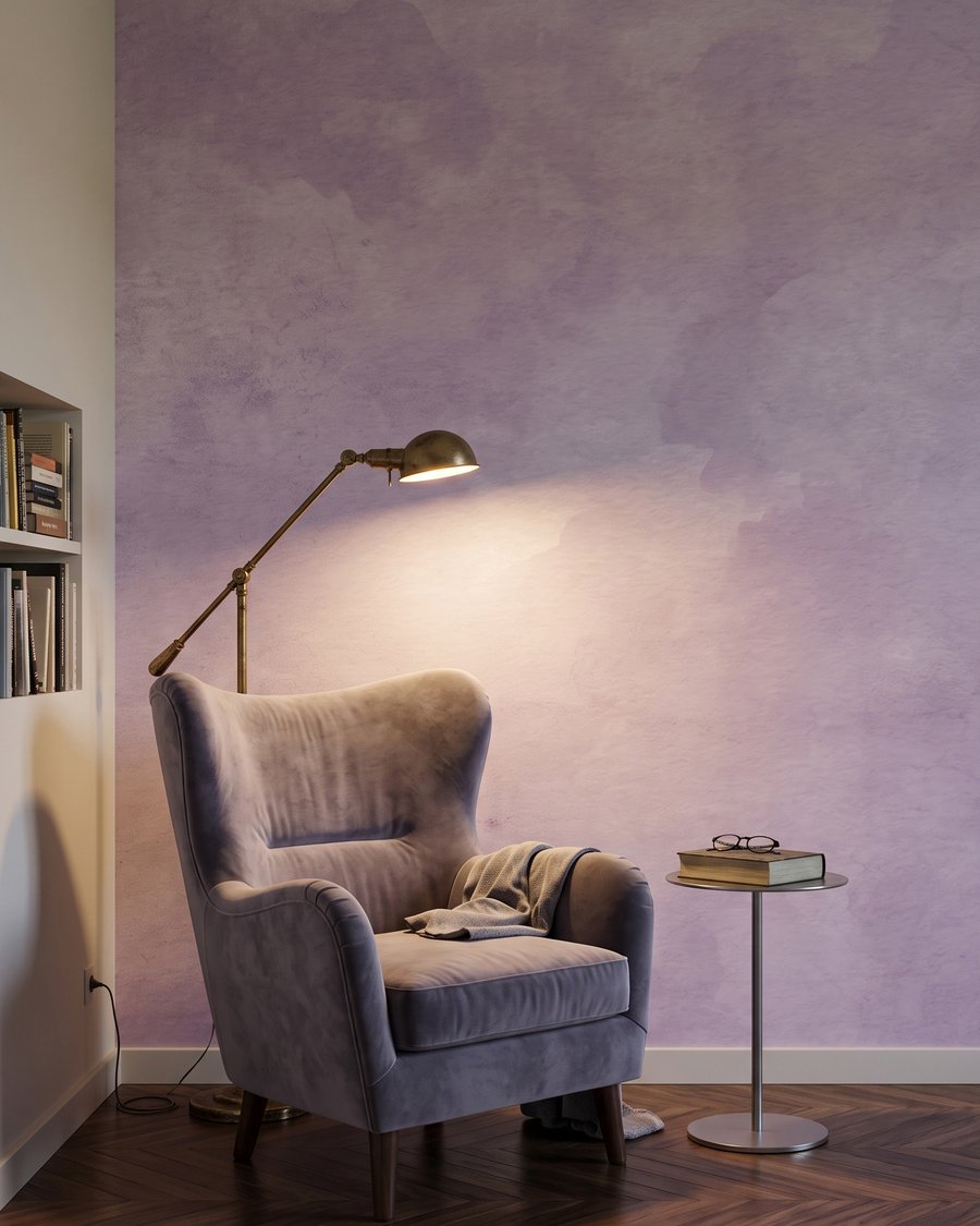 Lila Farbwolken in einem Interieur