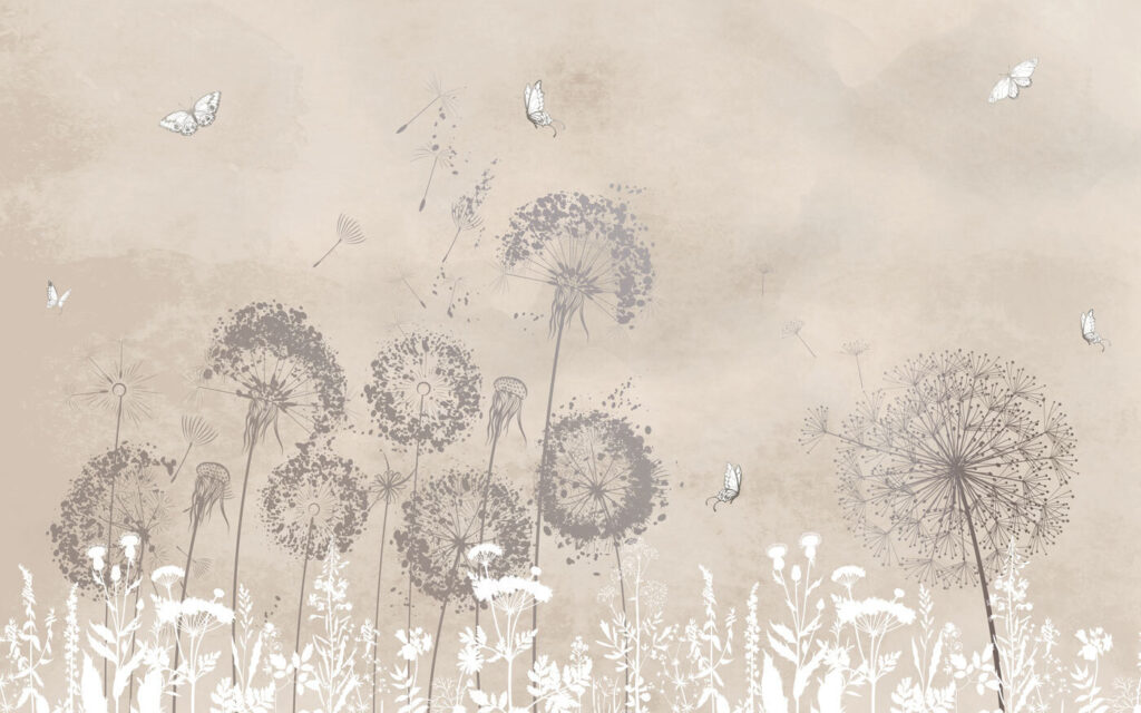 Weiße Wiesenblumen und Falter — ganzes Design