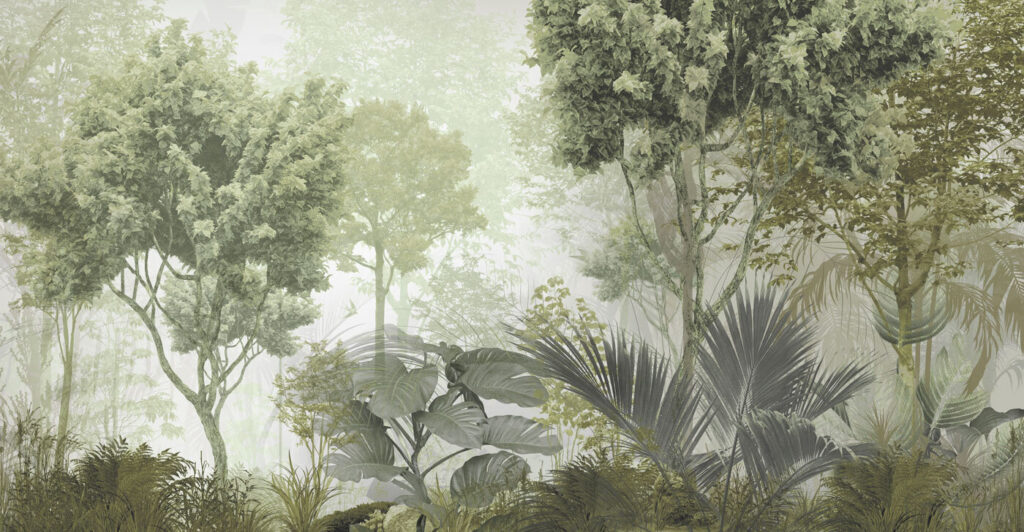 Grüner Wald im Morgenlicht — ganzes Design