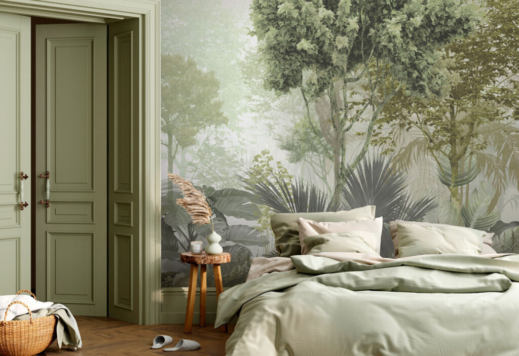 Grüner Wald im Morgenlicht in einem Interieur