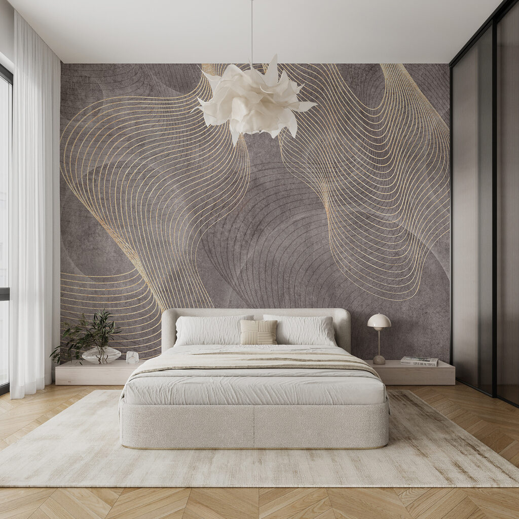 Goldene Linien fließen zusammen in einem Interieur