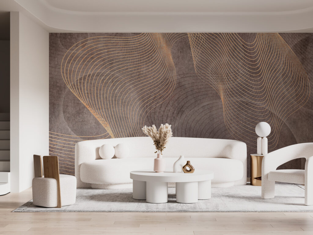 Goldene Linien fließen zusammen in einem Interieur
