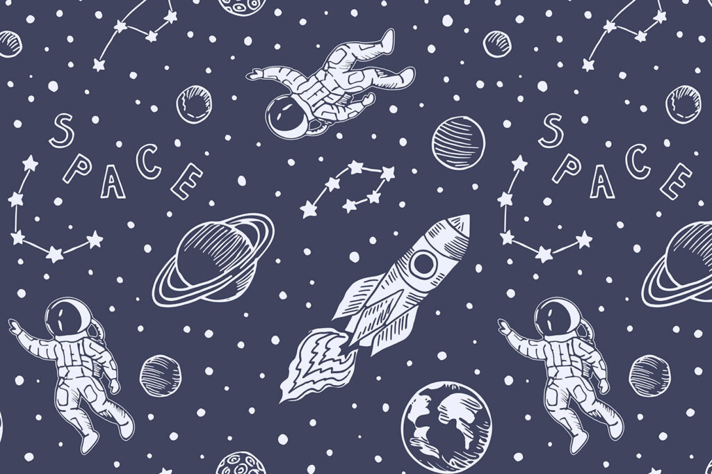 Astronauten und Raketen — ganzes Design