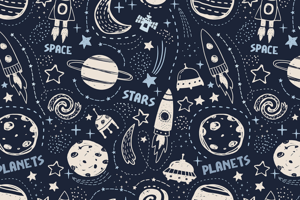 Raketen und Schriftzüge — ganzes Design