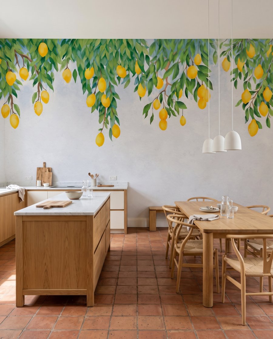 Zitronenzweige über Grau in einem Interieur