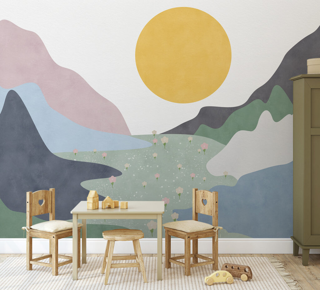 Sonniges Tal in Farbflächen in einem Interieur