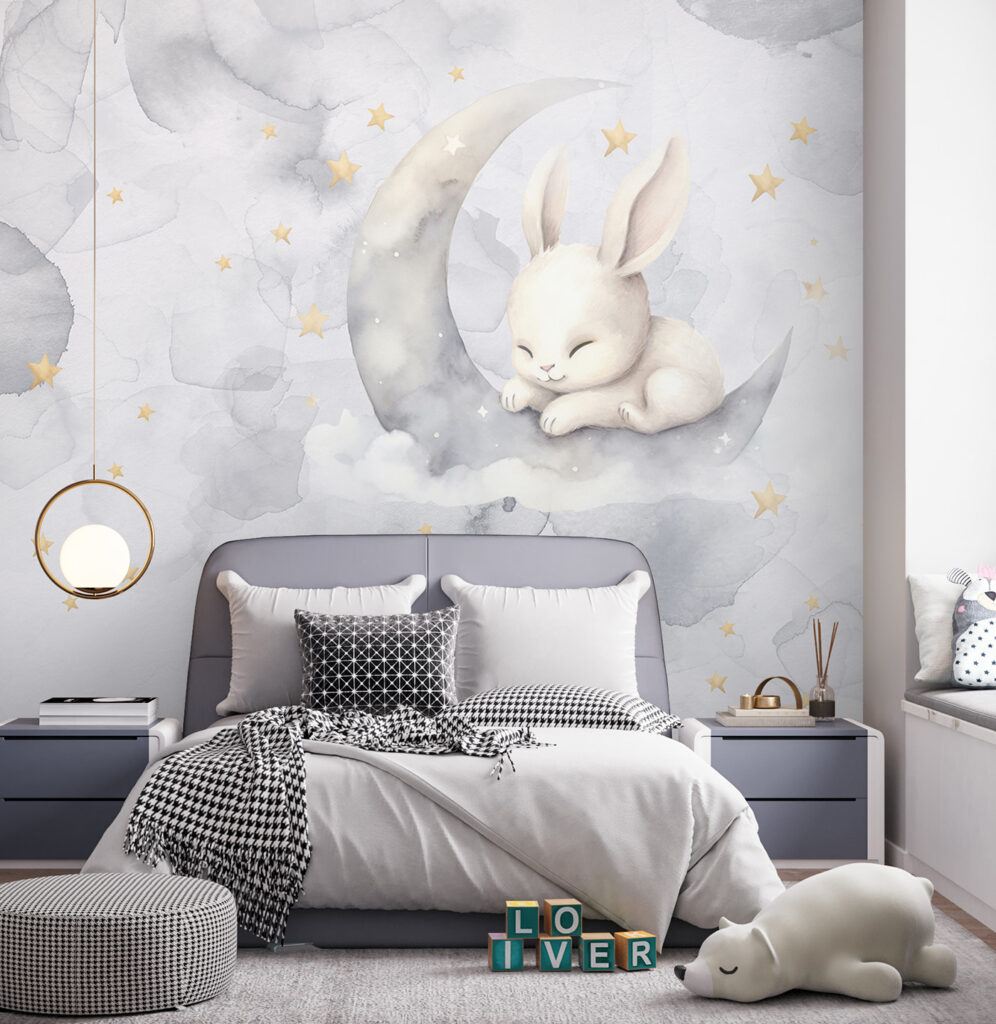 Häschen auf dem Mond in einem Interieur