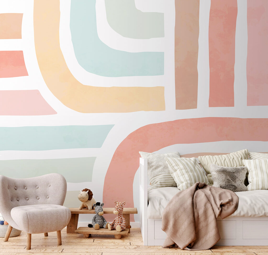 Pastellbögen und -streifen in einem Interieur
