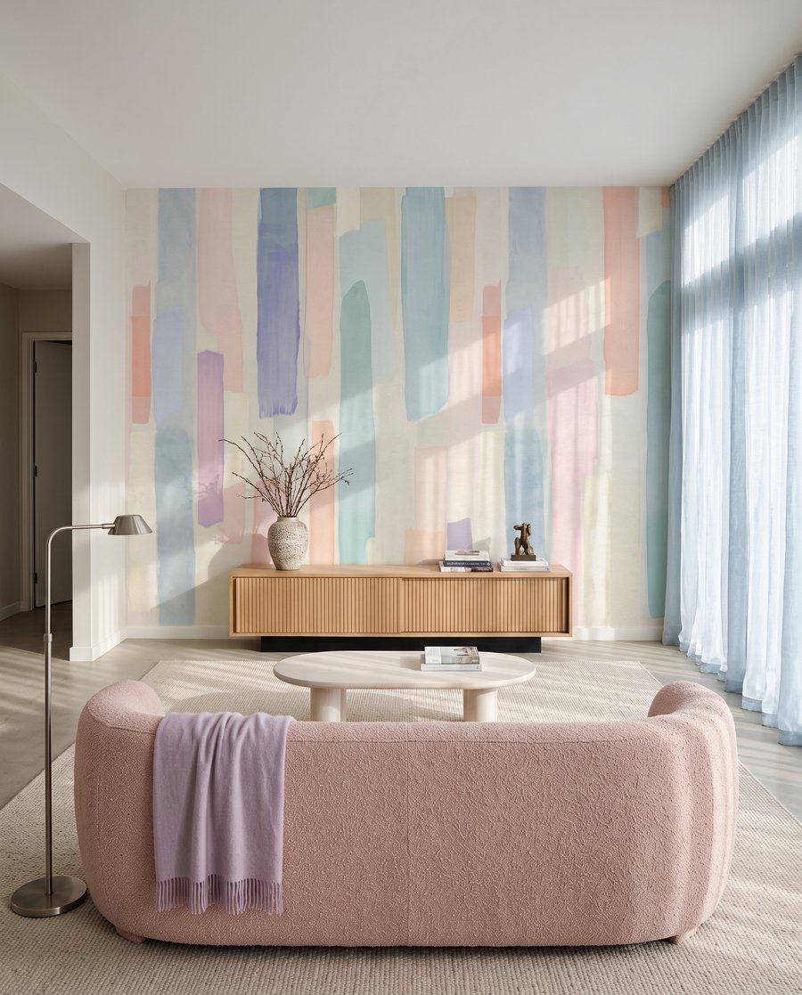 Schmale Striche in Pastell in einem Interieur
