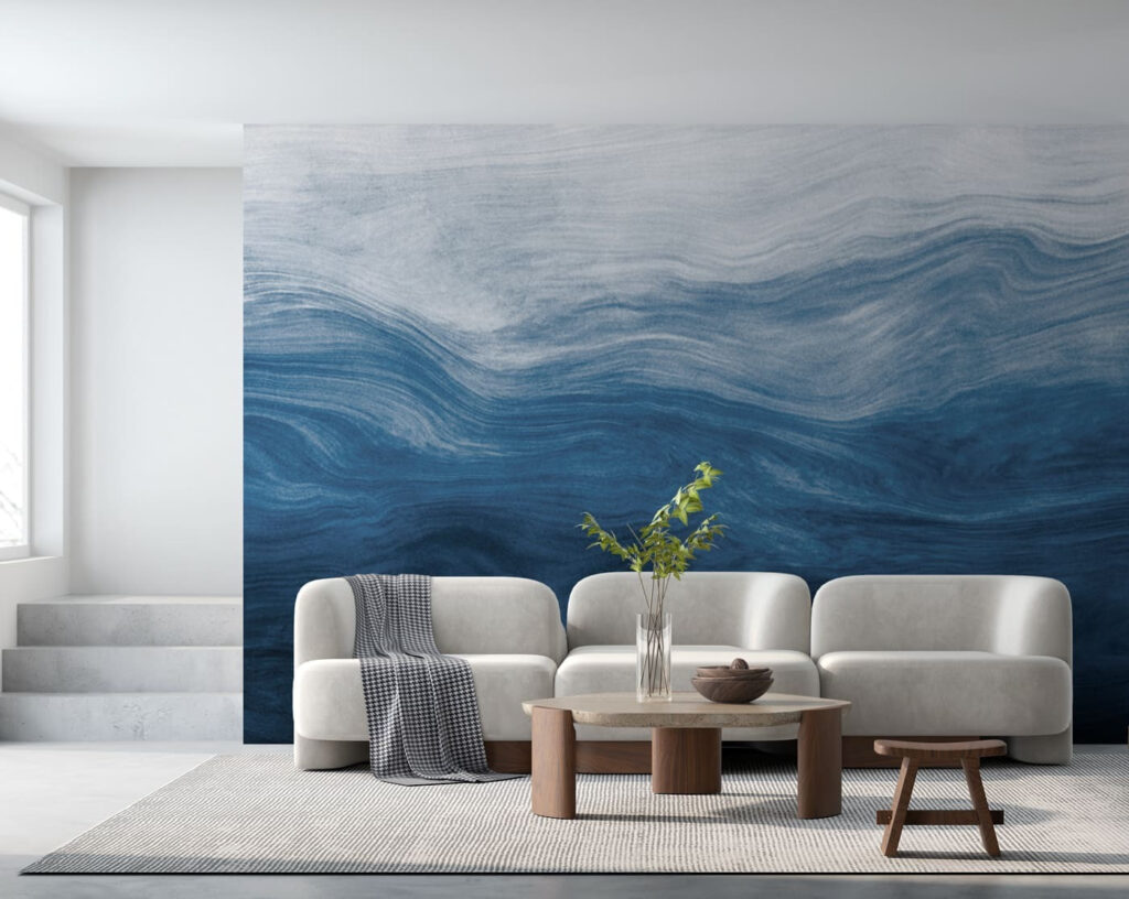 Blaue Schichten in Bewegung in einem Interieur