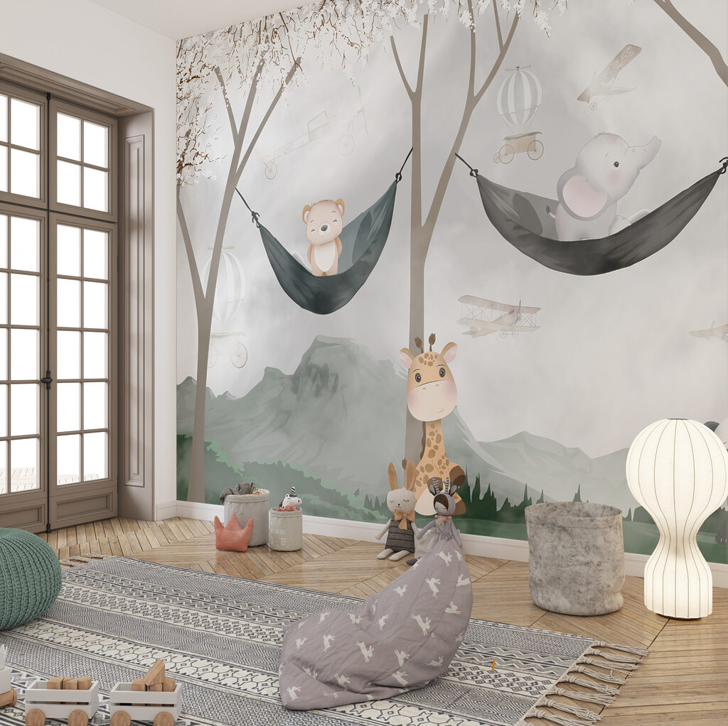 Waldfreunde in Hängematten in einem Interieur