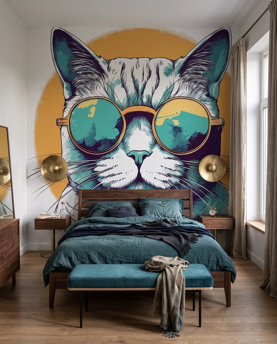 Katze mit Sonnenbrille in einem Interieur