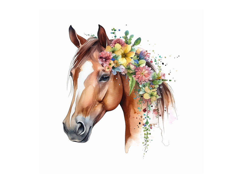 Pferd mit Blumenmähne — ganzes Design