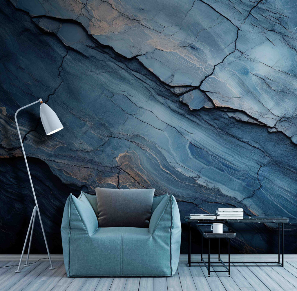 Blaue Adern in Schichten in einem Interieur