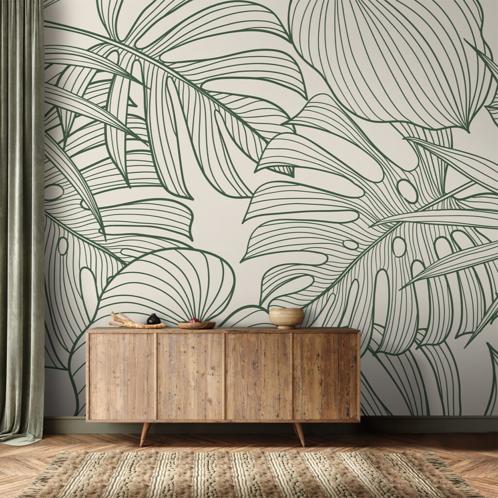 Blätter in grünen Konturen in einem Interieur
