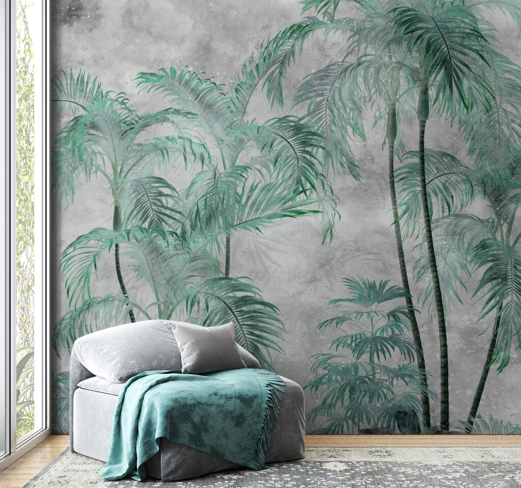 Dichte Palmengruppen in einem Interieur
