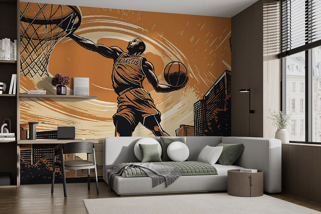 Sprung zum Korb in einem Interieur