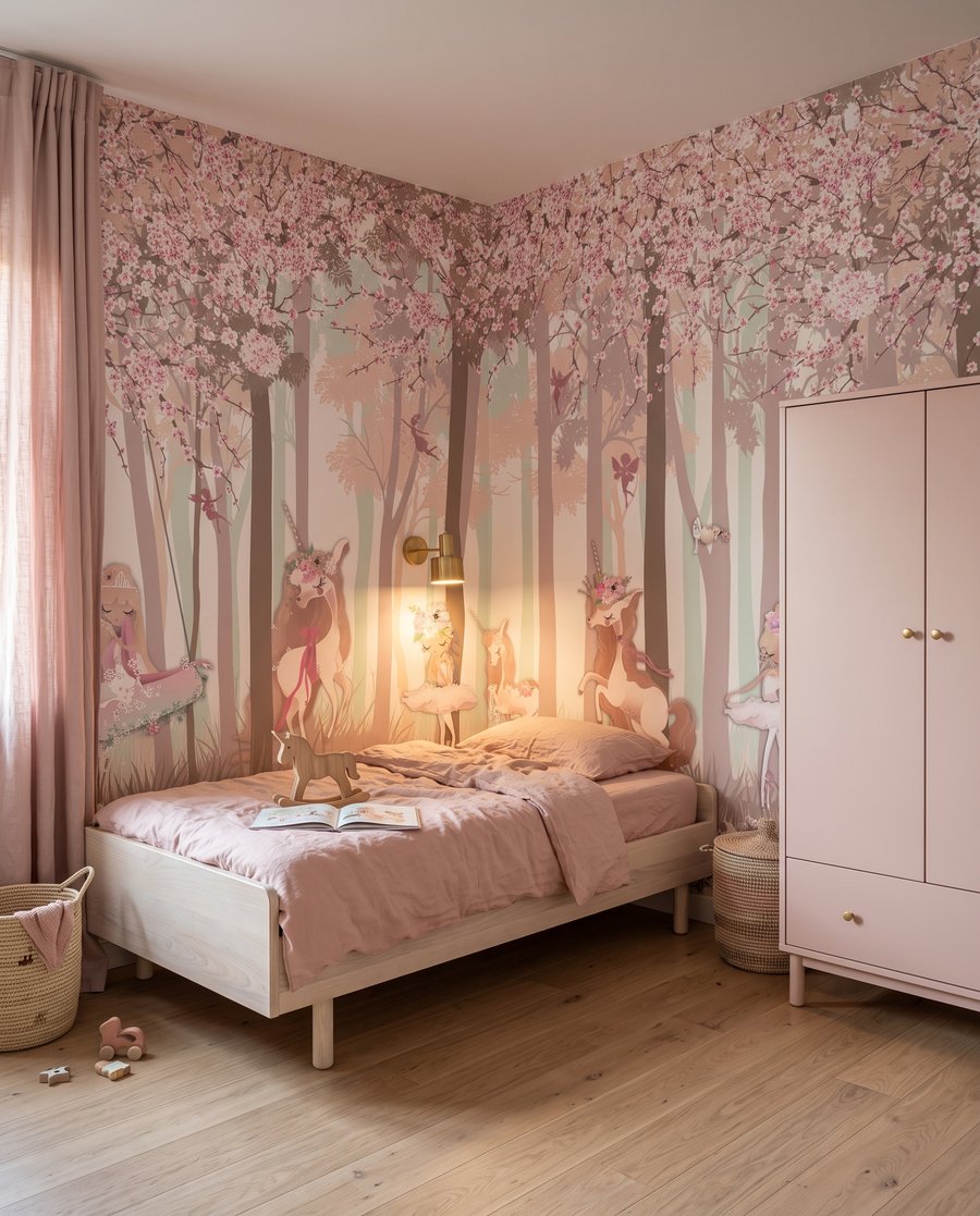 Märchenhafter rosa Wald in einem Interieur