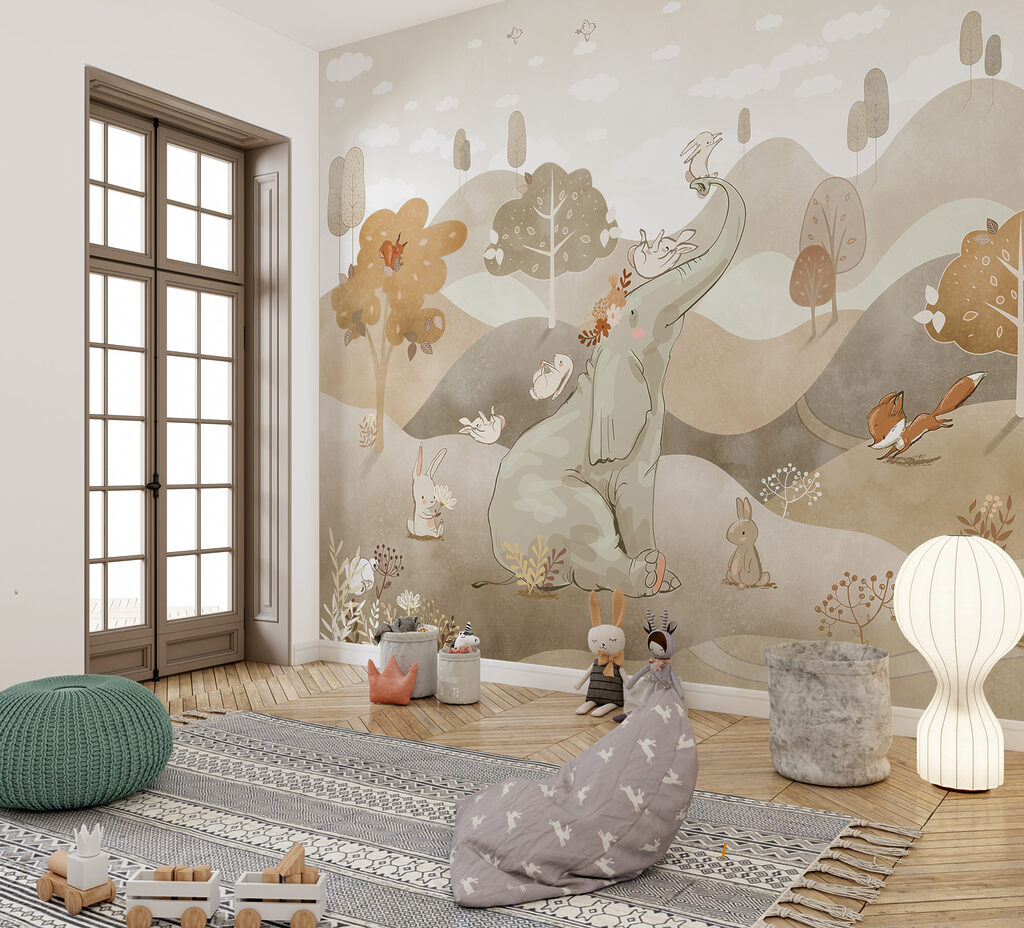 Kaninchen im Hügelland in einem Interieur