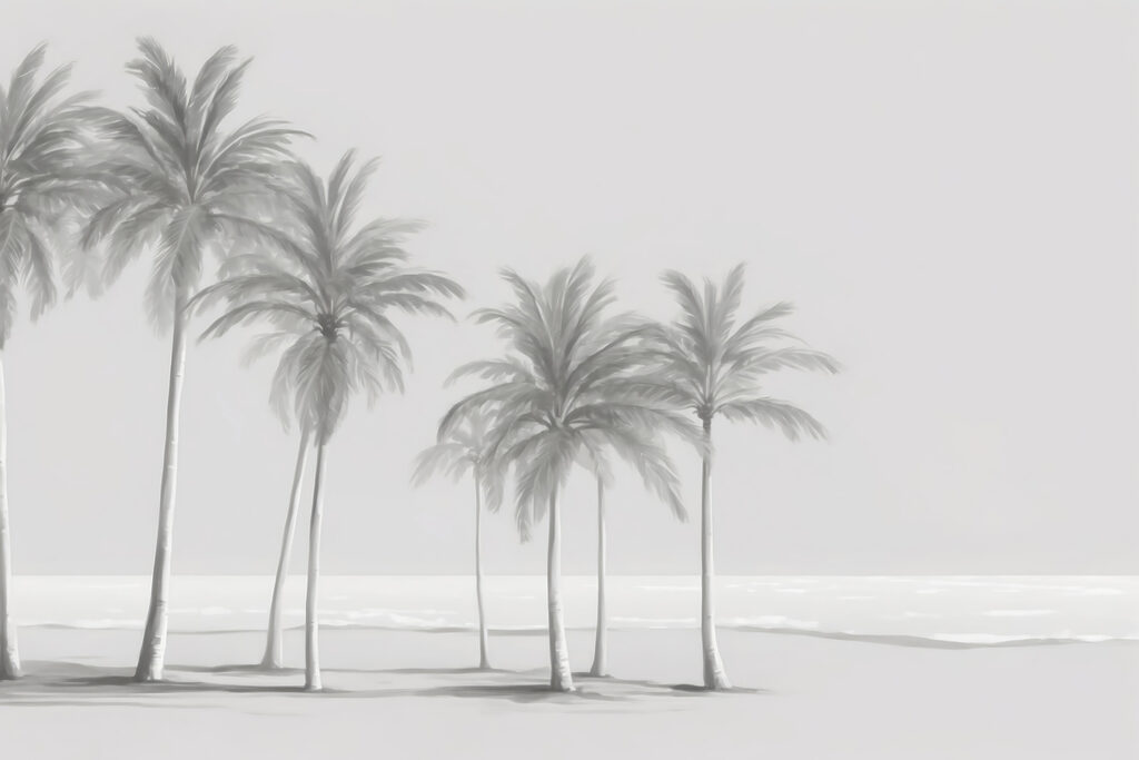 Palmen vor hellem Meer — ganzes Design