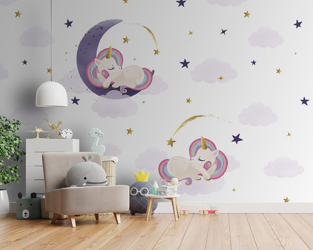 Einhörner und violette Monde in einem Interieur