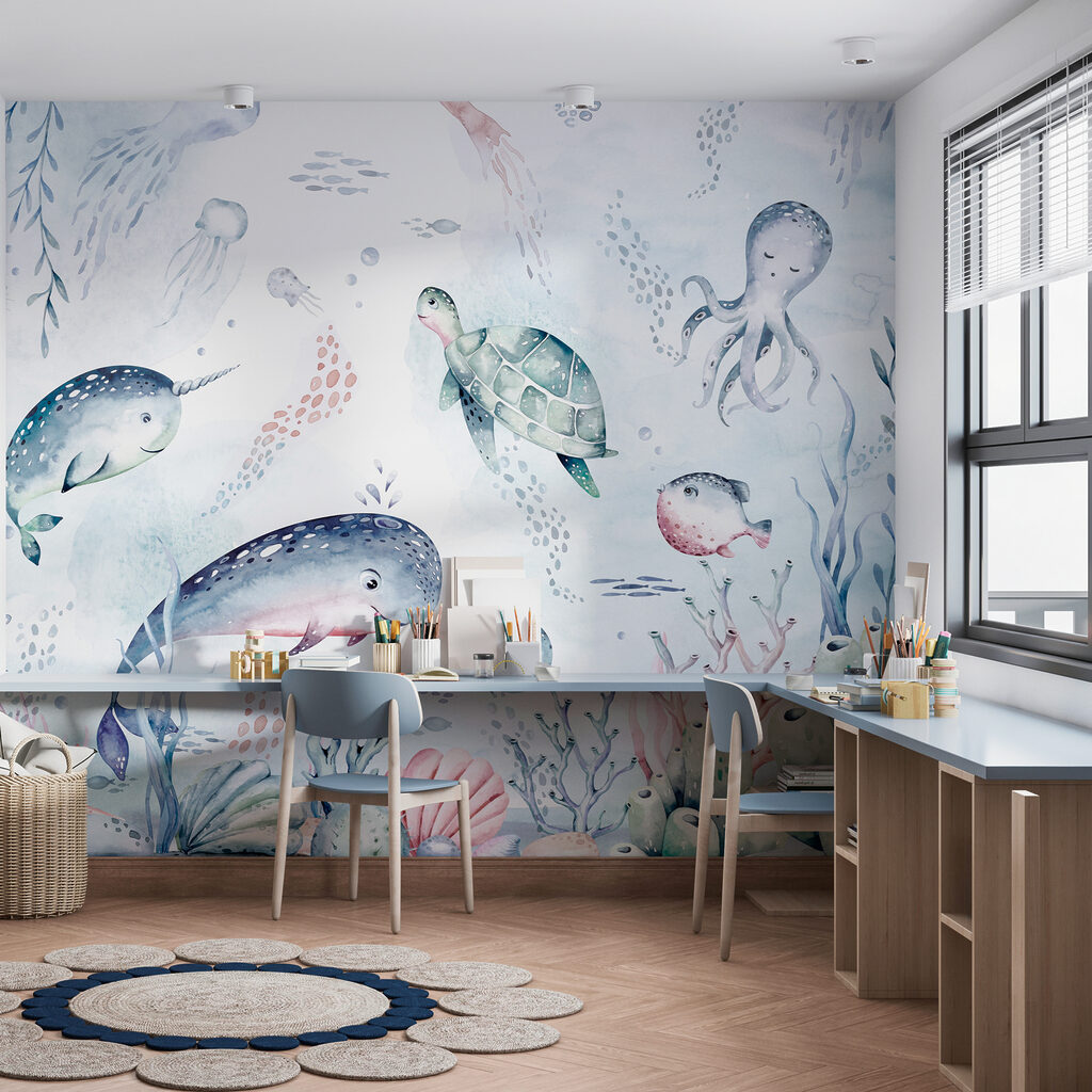 Meerestiere in sanften Farben in einem Interieur