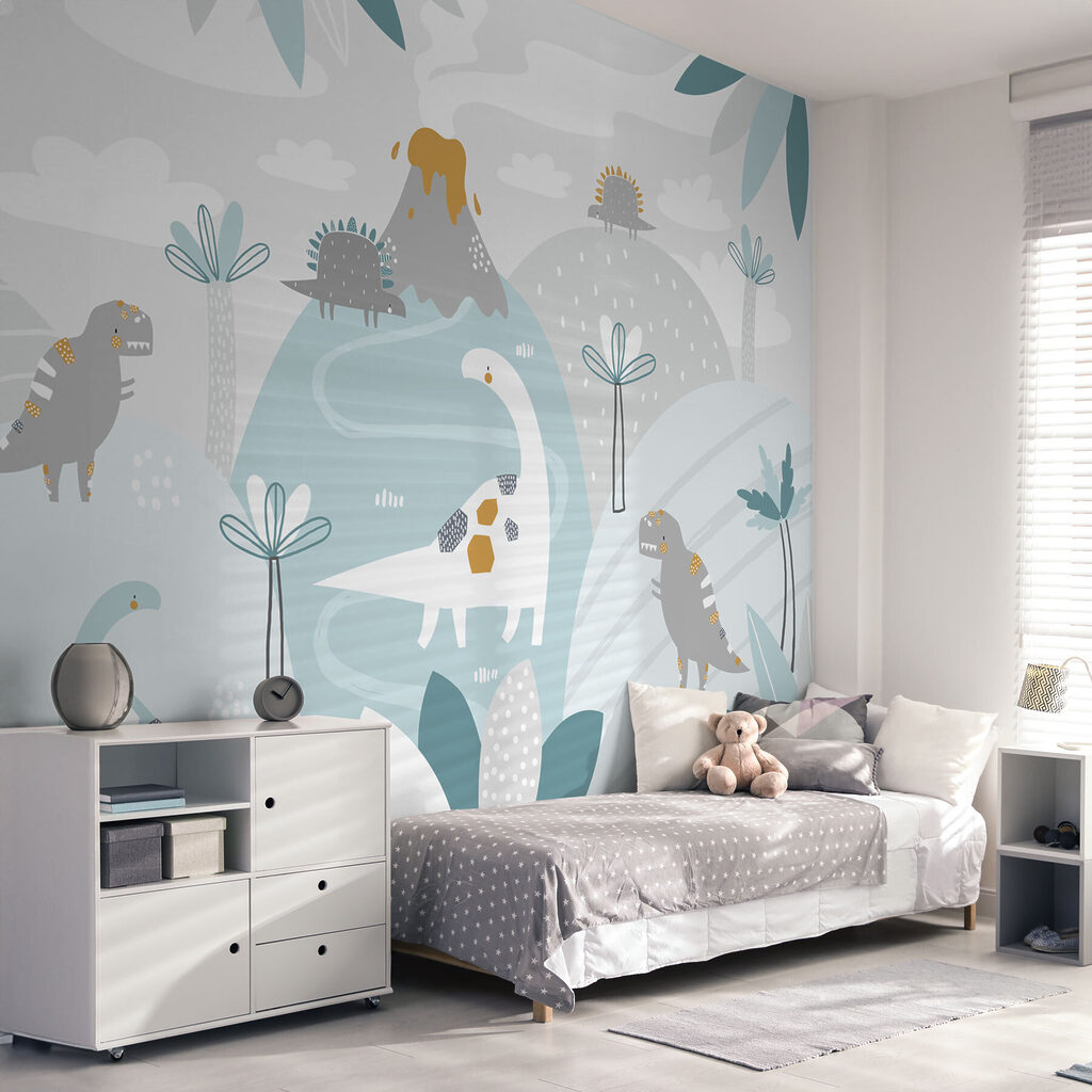 Dinosaurier in blauen Tälern in einem Interieur