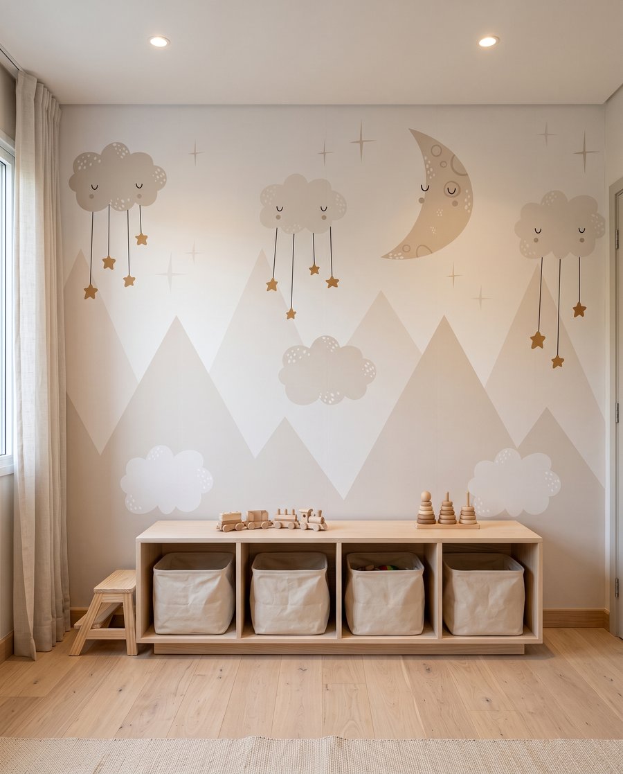 Mond über hellen Bergen in einem Interieur