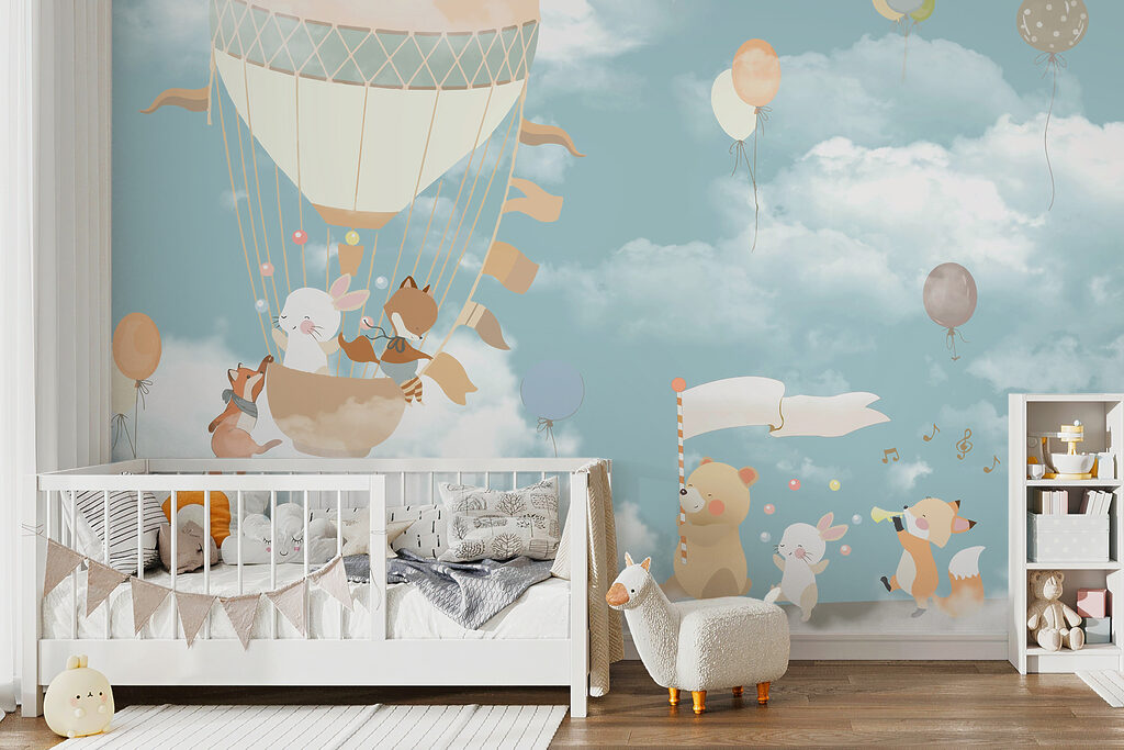 Tierreise über den Wolken in einem Interieur