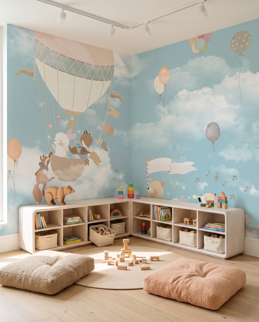 Tierreise über den Wolken in einem Interieur