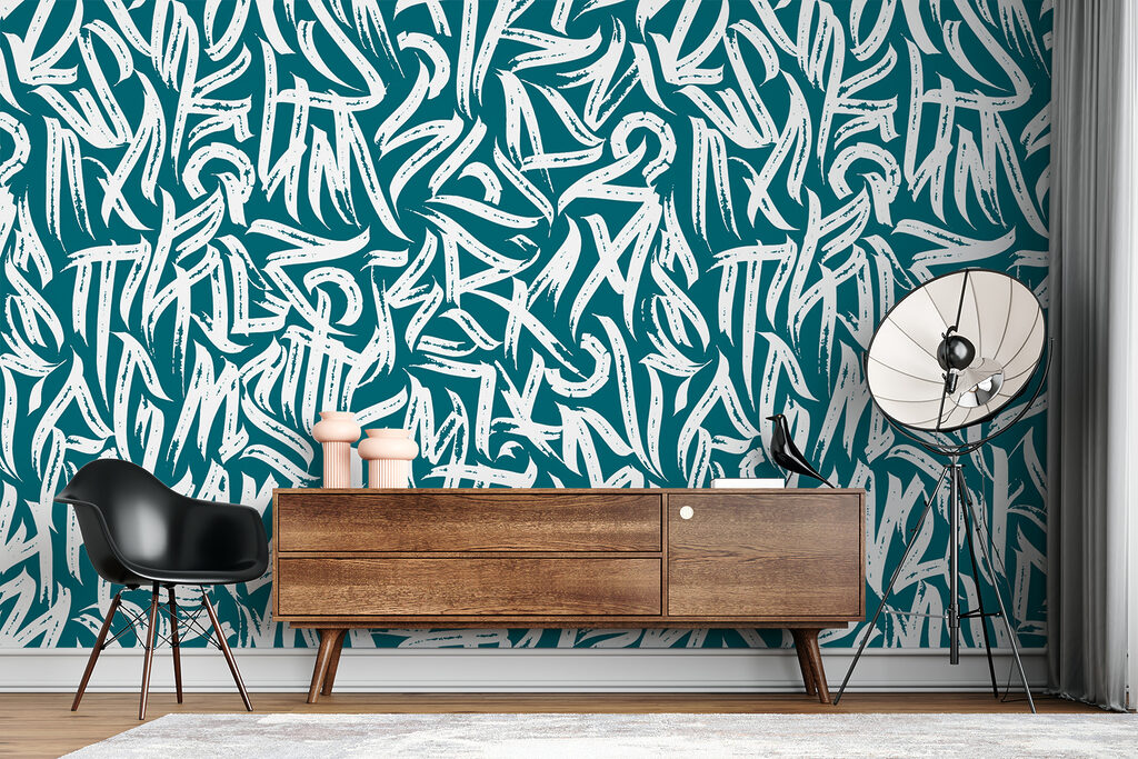 Zeichen in wilden Pinselschwüngen — Interieur 1