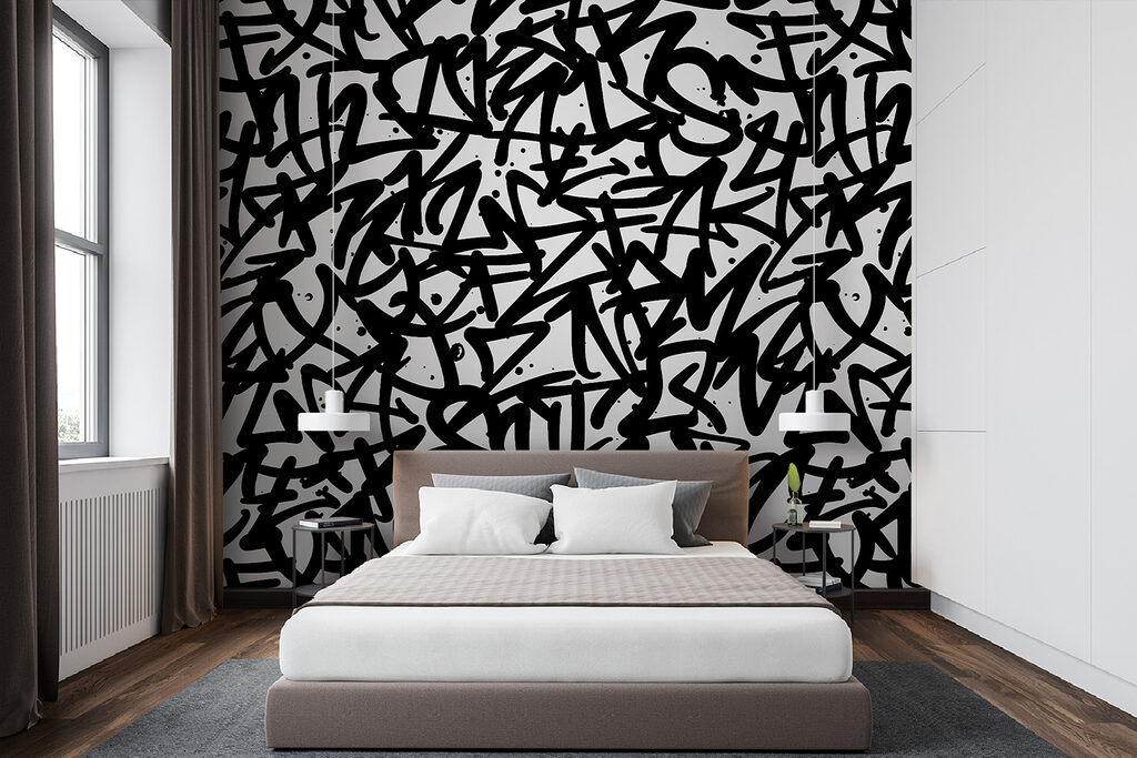 Kritzeleien kreuz und quer in einem Interieur