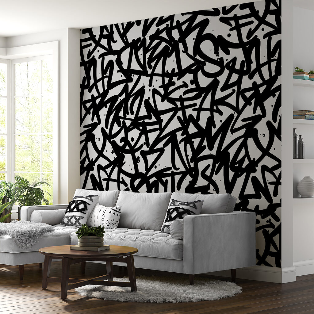 Kritzeleien kreuz und quer in einem Interieur