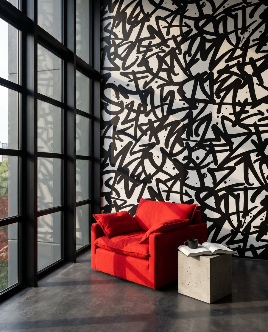 Kritzeleien kreuz und quer in einem Interieur