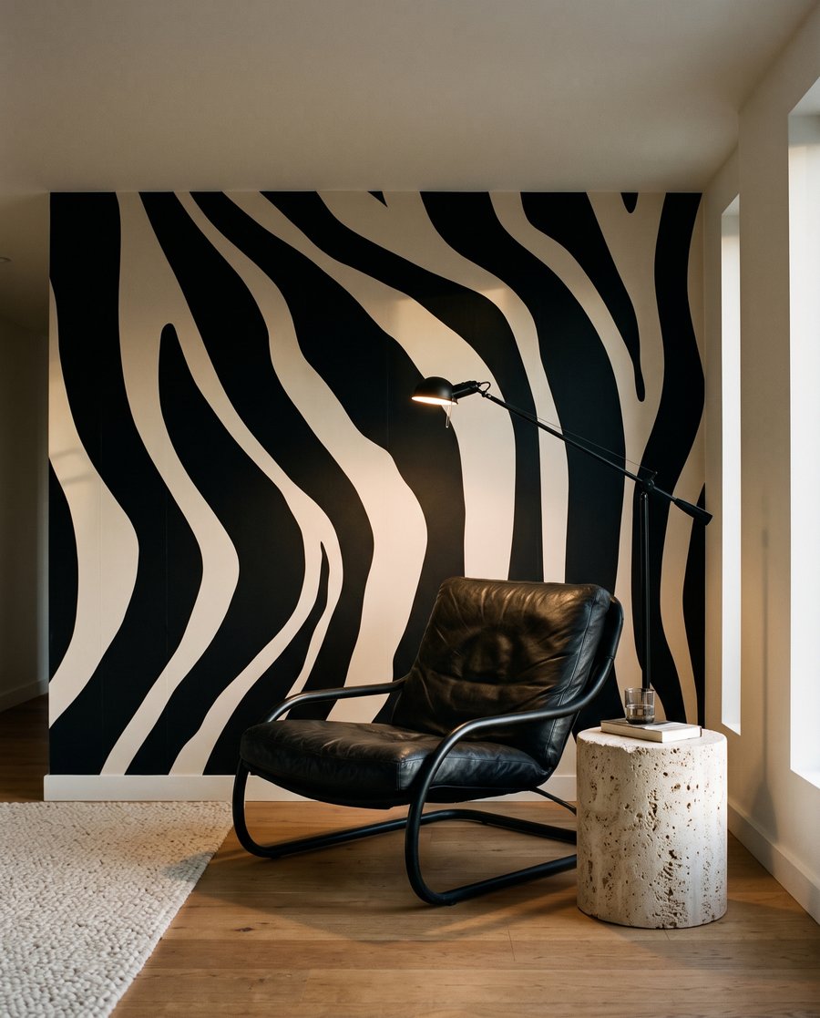 Geschwungene Zebrastreifen in einem Interieur