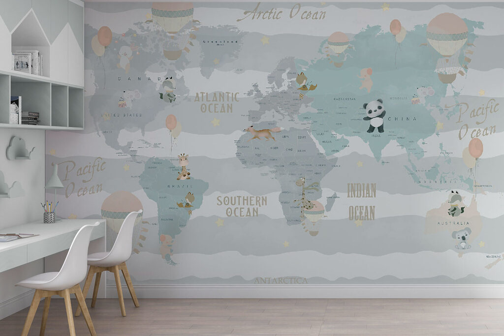Weltkarte mit Wolkenbändern — Interieur 1