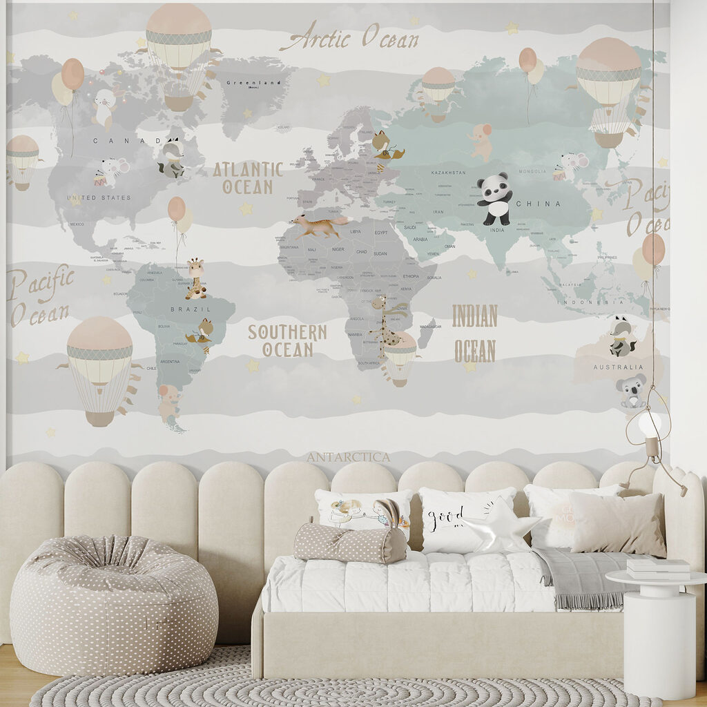 Weltkarte mit Wolkenbändern — Interieur 2