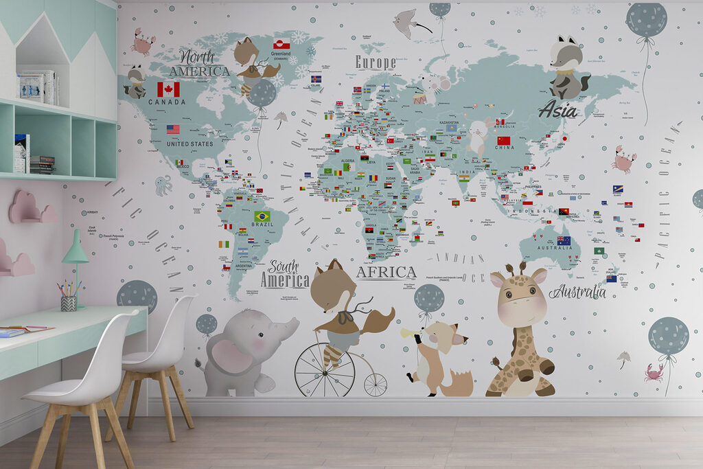 Weltkarte mit fröhlichen Reisegefährten — Interieur 2