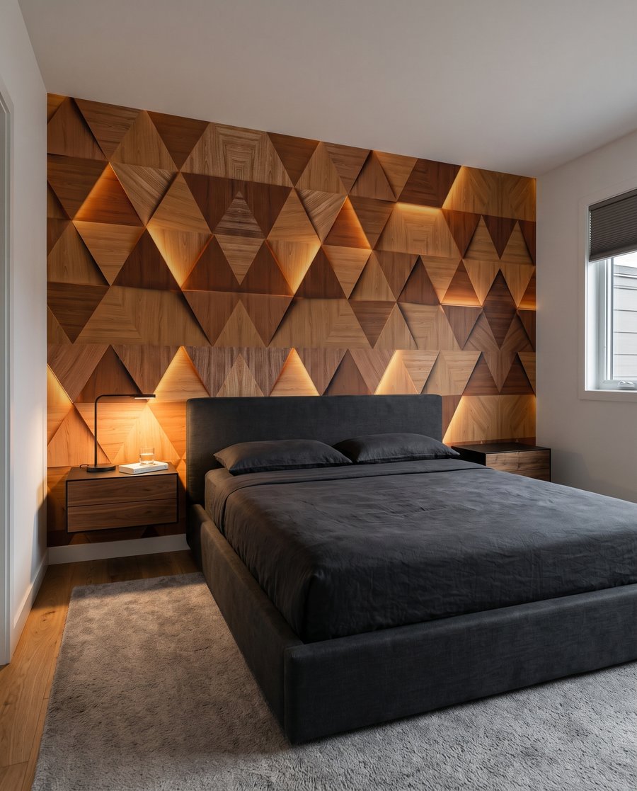 Dreiecke im Bernsteinlicht in einem Interieur