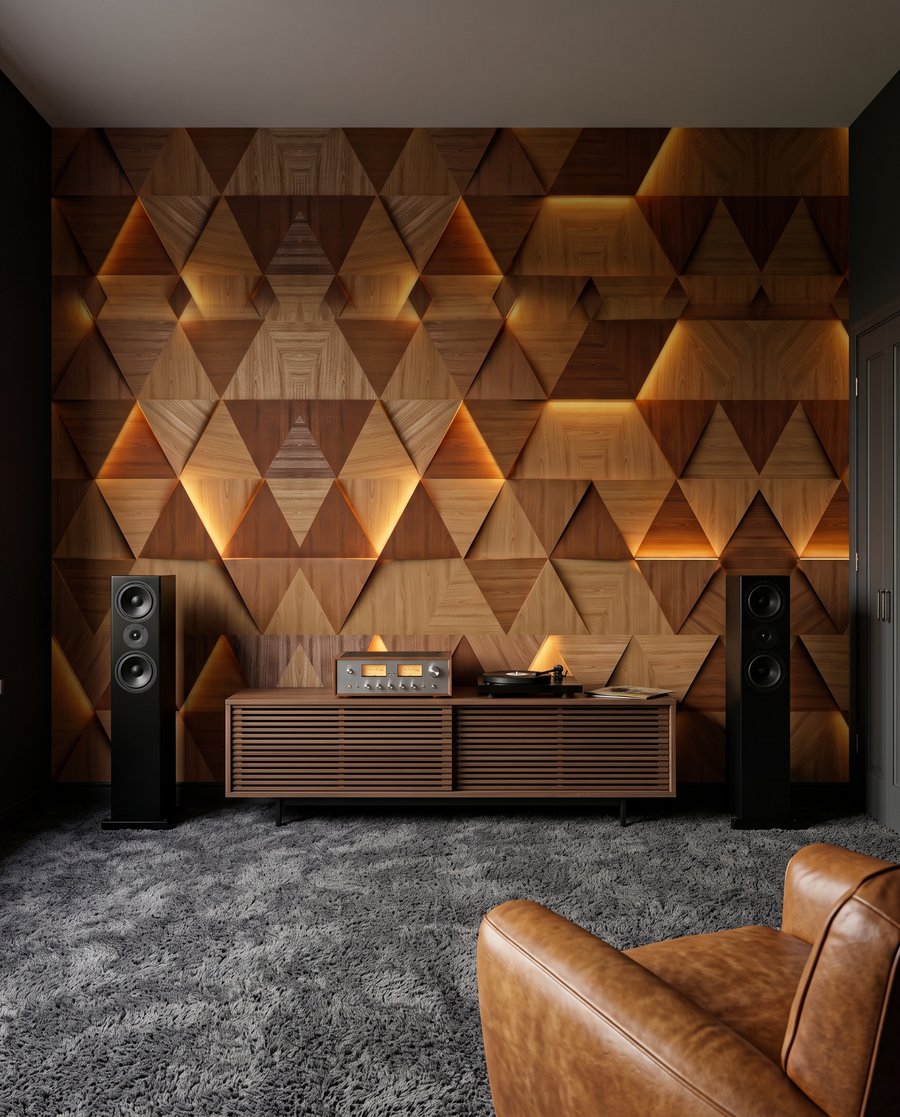 Dreiecke im Bernsteinlicht in einem Interieur