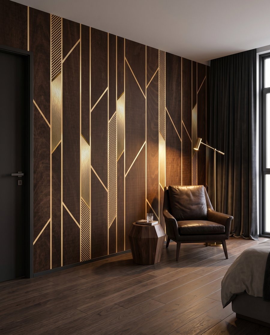 Goldene Linien auf Braun in einem Interieur