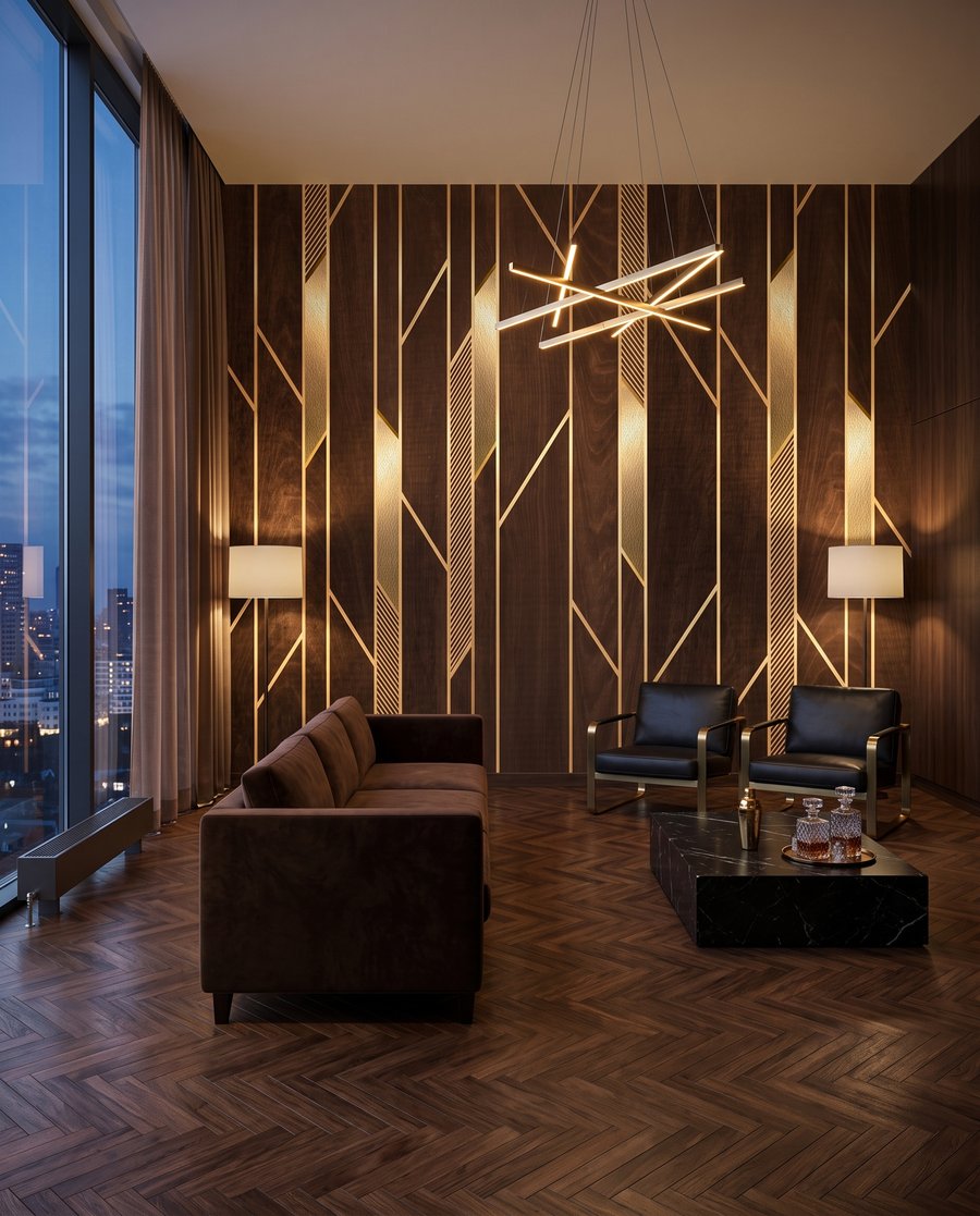 Goldene Linien auf Braun in einem Interieur