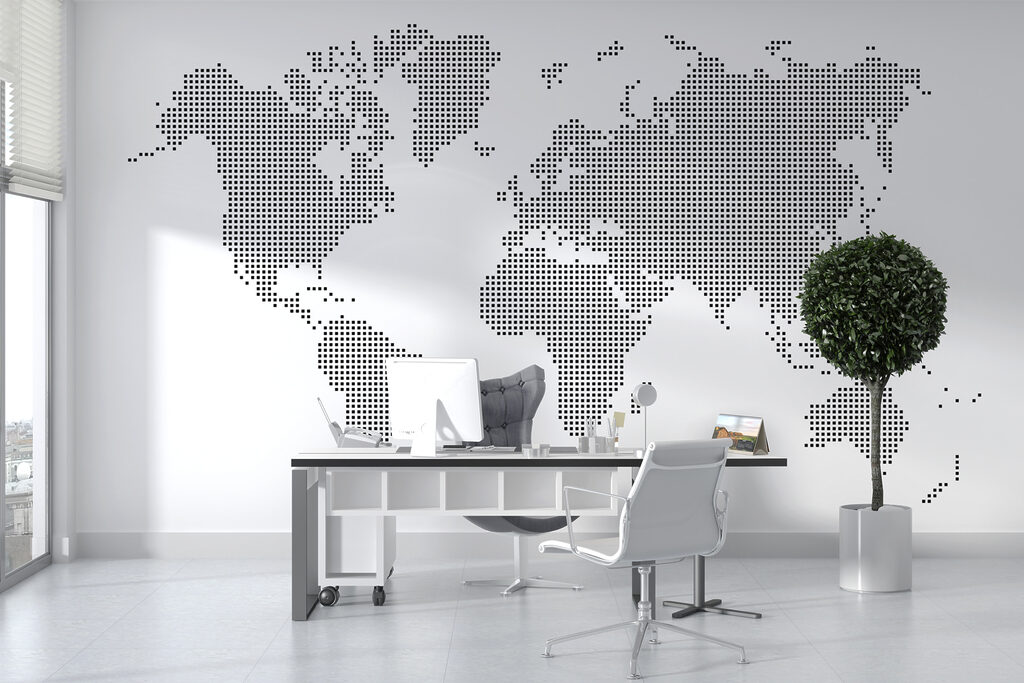 Weltkarte als Mosaik in einem Interieur