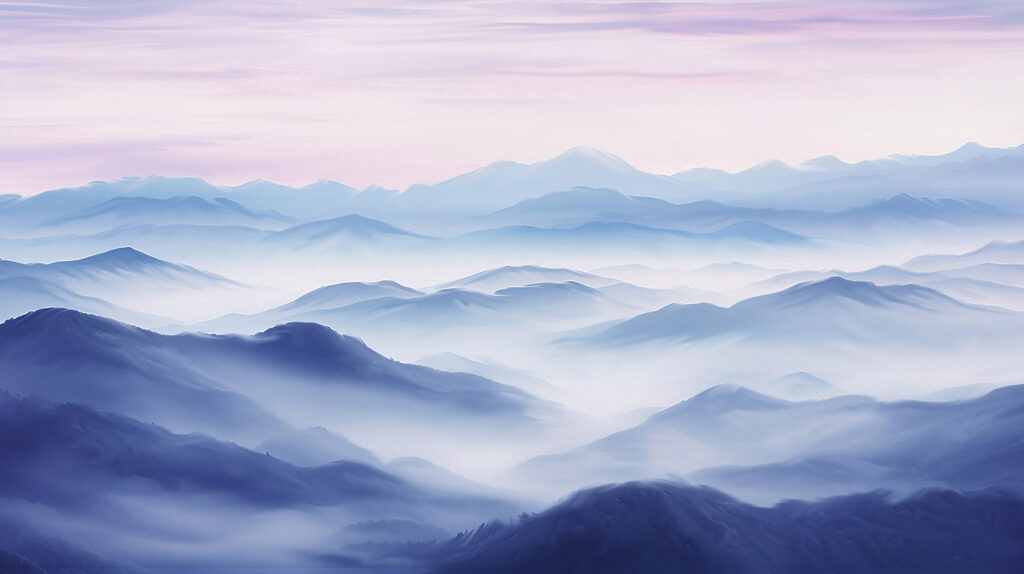 Blaue Bergkämme bei Tagesanbruch — ganzes Design